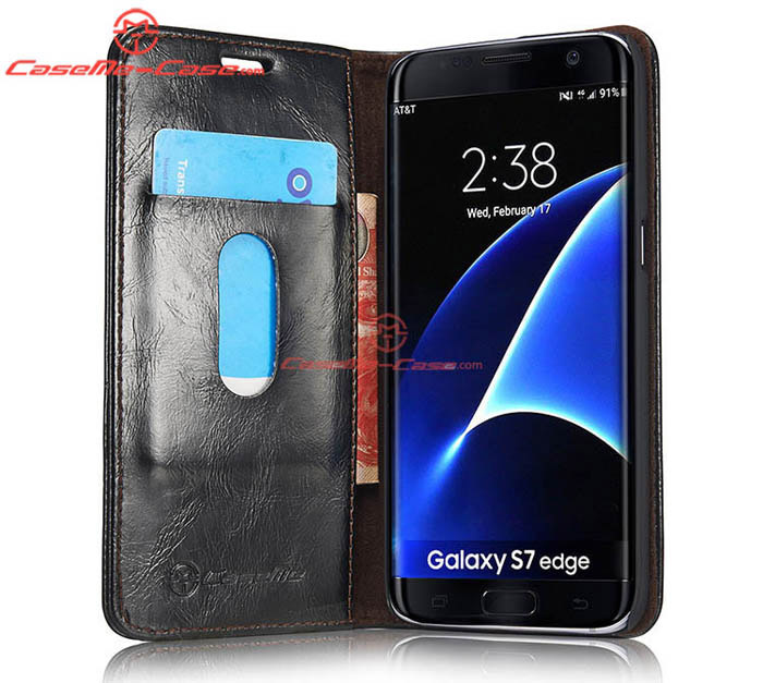 CaseMe 003 Samsung Galaxy S7 Edge Magnetic Flip Leather Wallet Case Black