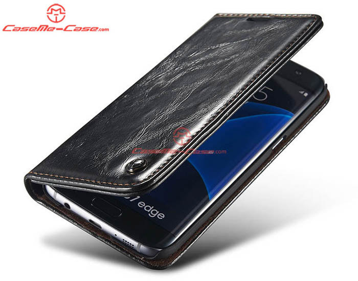 CaseMe 003 Samsung Galaxy S7 Edge Magnetic Flip Leather Wallet Case Black