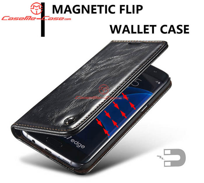 CaseMe 003 Samsung Galaxy S7 Edge Magnetic Flip Leather Wallet Case Black