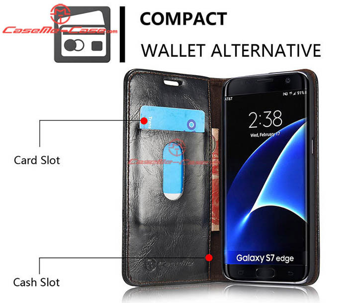 CaseMe 003 Samsung Galaxy S7 Edge Magnetic Flip Leather Wallet Case Black