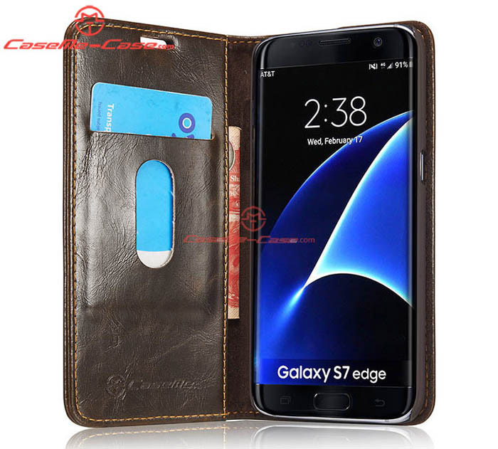 CaseMe 003 Samsung Galaxy S7 Edge Magnetic Flip Leather Wallet Case Brown