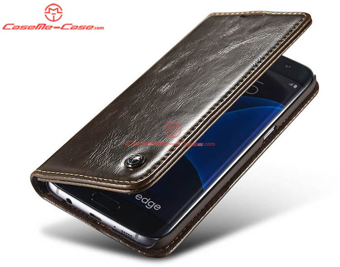 CaseMe 003 Samsung Galaxy S7 Edge Magnetic Flip Leather Wallet Case Brown