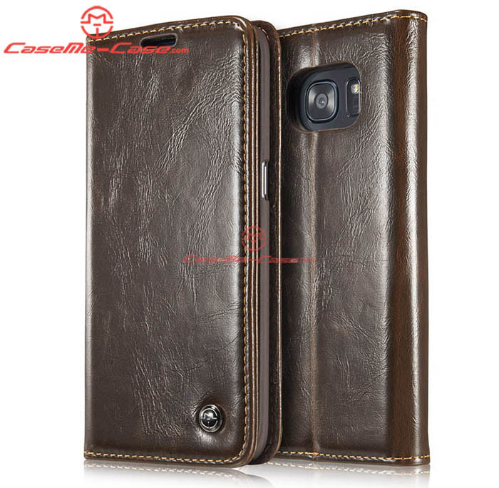 CaseMe 003 Samsung Galaxy S7 Edge Magnetic Flip Leather Wallet Case Brown