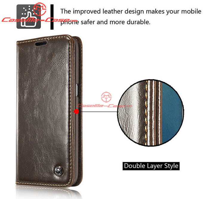 CaseMe 003 Samsung Galaxy S7 Edge Magnetic Flip Leather Wallet Case Brown