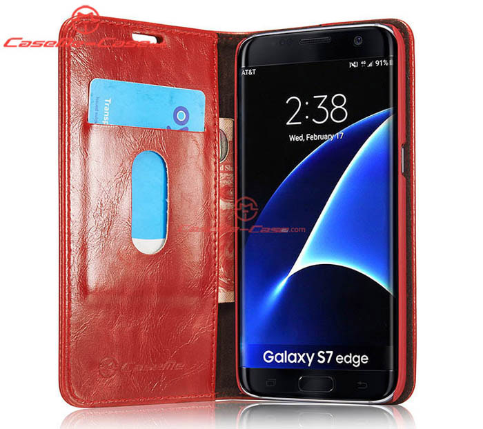 CaseMe 003 Samsung Galaxy S7 Edge Magnetic Flip Leather Wallet Case Red