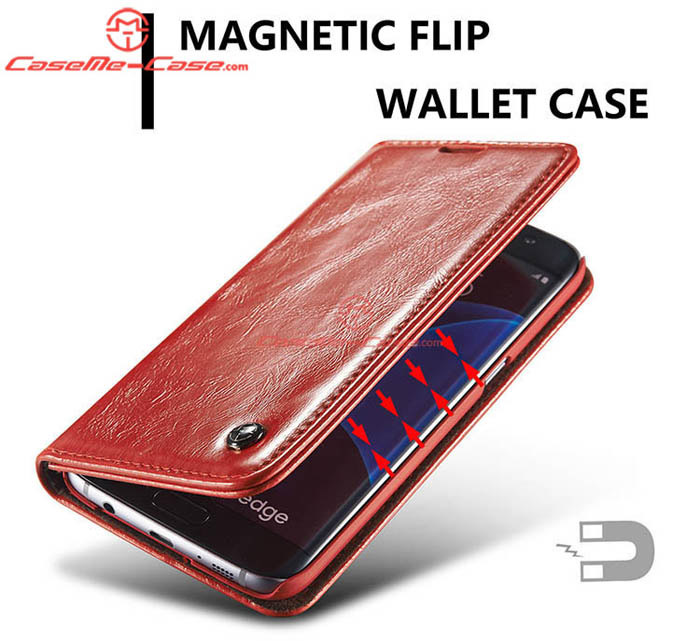 CaseMe 003 Samsung Galaxy S7 Edge Magnetic Flip Leather Wallet Case Red