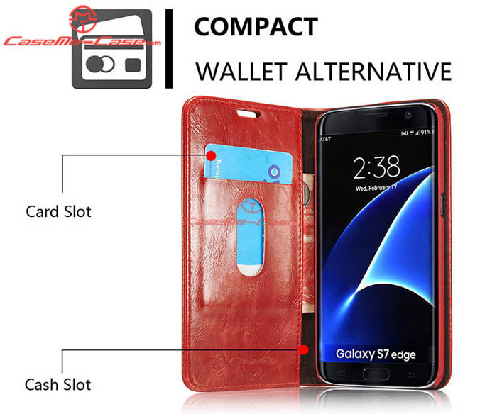 CaseMe 003 Samsung Galaxy S7 Edge Magnetic Flip Leather Wallet Case Red