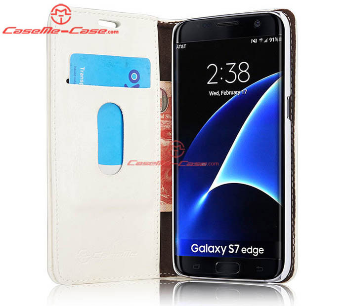 CaseMe 003 Samsung Galaxy S7 Edge Magnetic Flip Leather Wallet Case White