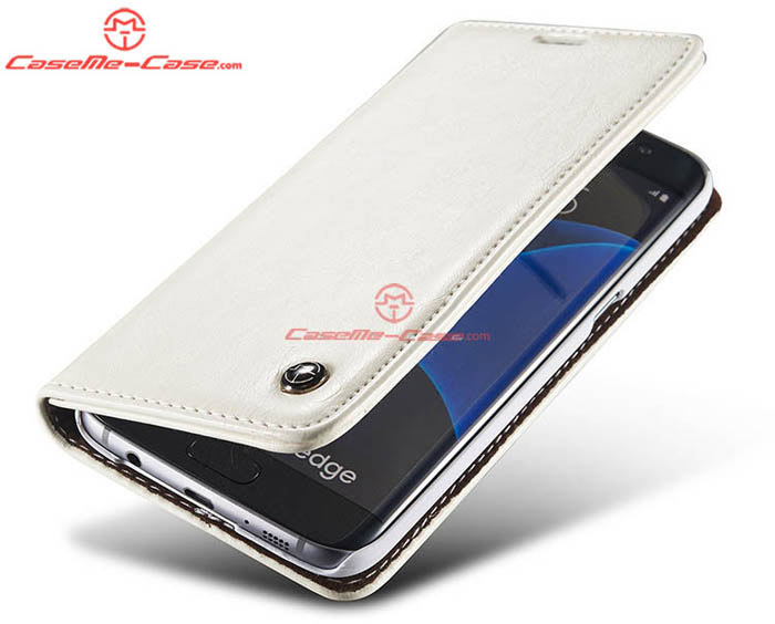 CaseMe 003 Samsung Galaxy S7 Edge Magnetic Flip Leather Wallet Case White