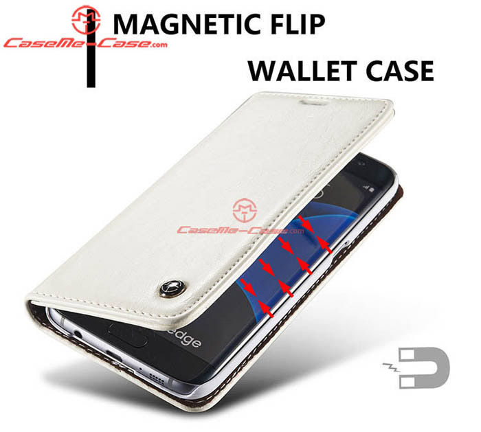 CaseMe 003 Samsung Galaxy S7 Edge Magnetic Flip Leather Wallet Case White