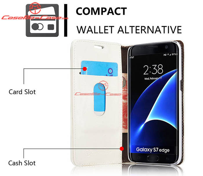 CaseMe 003 Samsung Galaxy S7 Edge Magnetic Flip Leather Wallet Case White