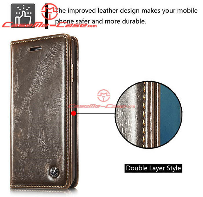 CaseMe iPhone 6S Magnetic Flip Leather Wallet Case Brown