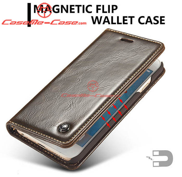 CaseMe iPhone 6S Magnetic Flip Leather Wallet Case Brown