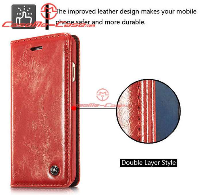 CaseMe iPhone 6S Magnetic Flip Leather Wallet Case Red