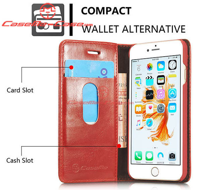 CaseMe iPhone 6S Magnetic Flip Leather Wallet Case Red