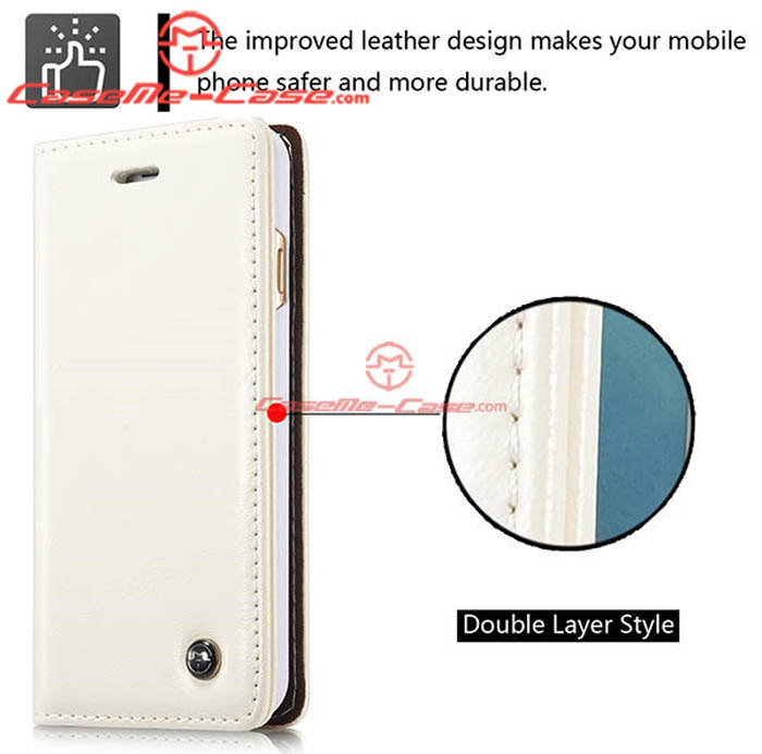 CaseMe iPhone 6S Magnetic Flip Leather Wallet Case White