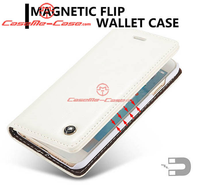 CaseMe iPhone 6S Magnetic Flip Leather Wallet Case White