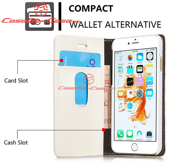 CaseMe iPhone 6S Magnetic Flip Leather Wallet Case White