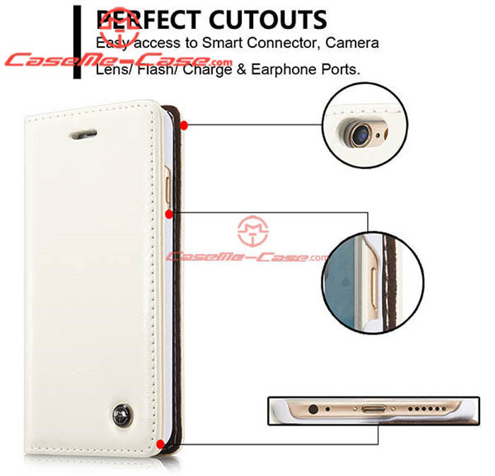 CaseMe iPhone 6S Magnetic Flip Leather Wallet Case White