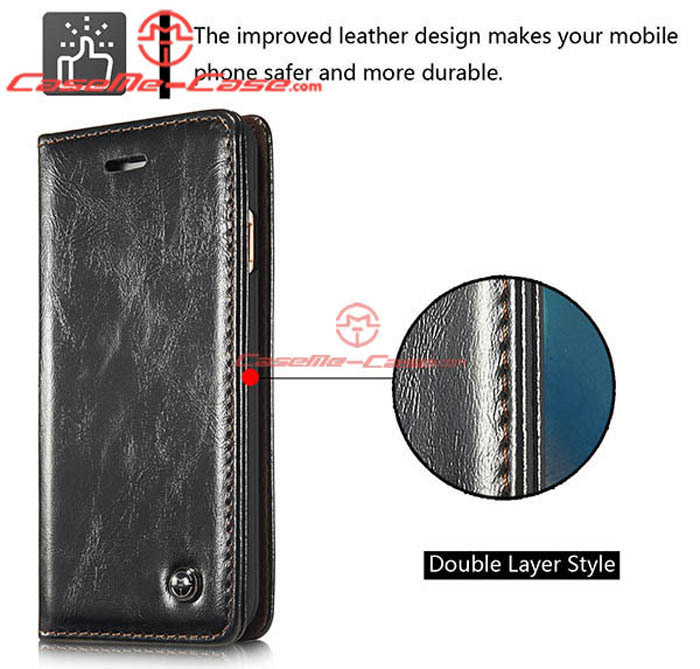 CaseMe 003 iPhone 6S Plus Magnetic Flip Leather Wallet Case Black