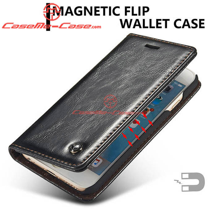 CaseMe 003 iPhone 6S Plus Magnetic Flip Leather Wallet Case Black