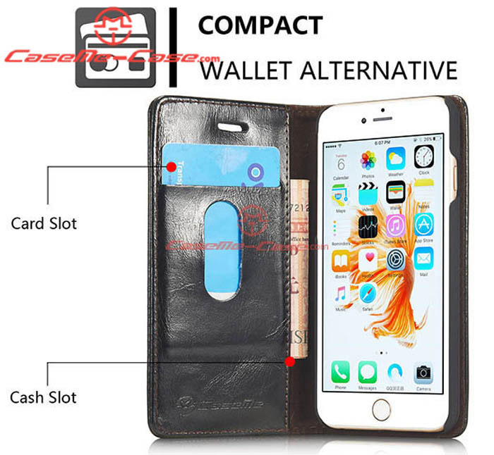 CaseMe 003 iPhone 6S Plus Magnetic Flip Leather Wallet Case Black