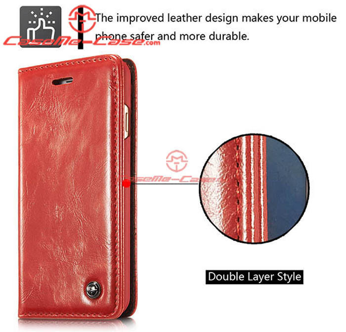 CaseMe iPhone 6S Plus Magnetic Flip Leather Wallet Case Red