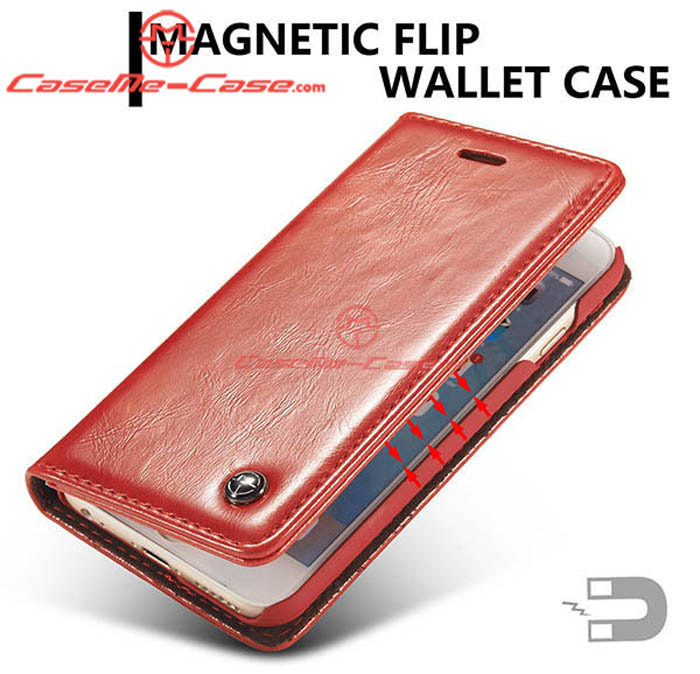 CaseMe iPhone 6S Plus Magnetic Flip Leather Wallet Case Red