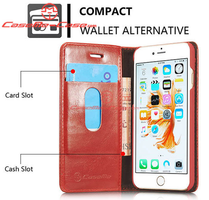 CaseMe iPhone 6S Plus Magnetic Flip Leather Wallet Case Red