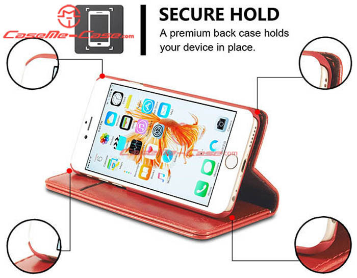 CaseMe iPhone 6S Plus Magnetic Flip Leather Wallet Case Red