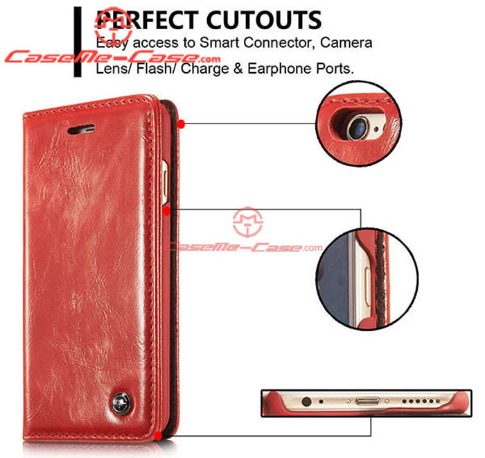 CaseMe iPhone 6S Plus Magnetic Flip Leather Wallet Case Red