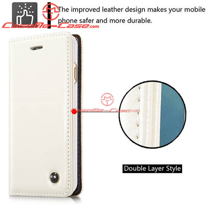 CaseMe iPhone 6S Plus Magnetic Flip Leather Wallet Case White