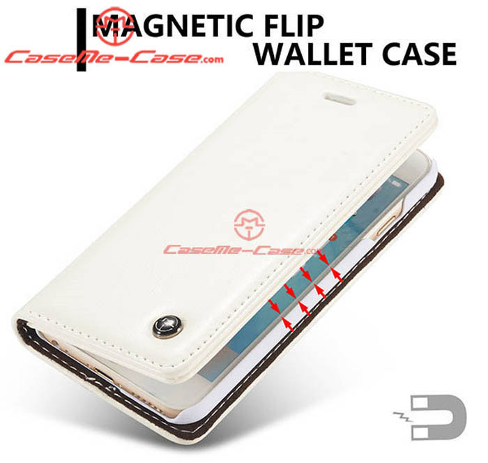 CaseMe iPhone 6S Plus Magnetic Flip Leather Wallet Case White