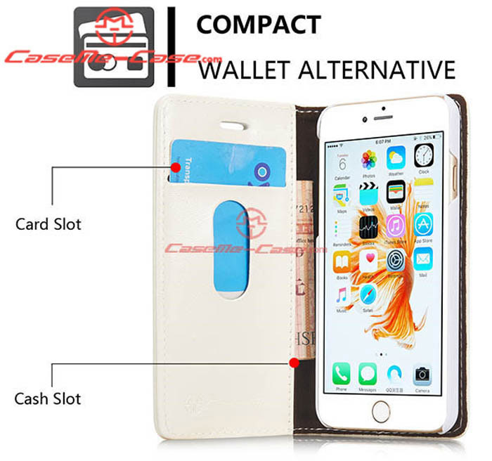 CaseMe iPhone 6S Plus Magnetic Flip Leather Wallet Case White