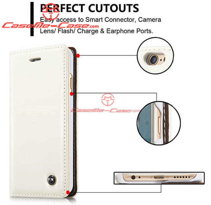 CaseMe iPhone 6S Plus Magnetic Flip Leather Wallet Case White