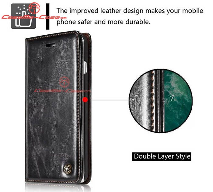 CaseMe 003 iPhone 7 Plus Magnetic Flip Leather Wallet Case Black