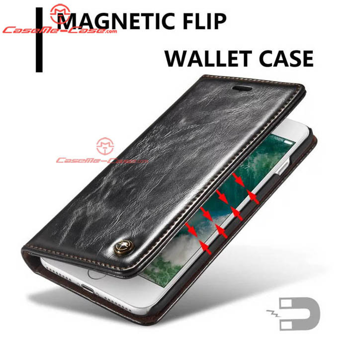 CaseMe 003 iPhone 7 Plus Magnetic Flip Leather Wallet Case Black