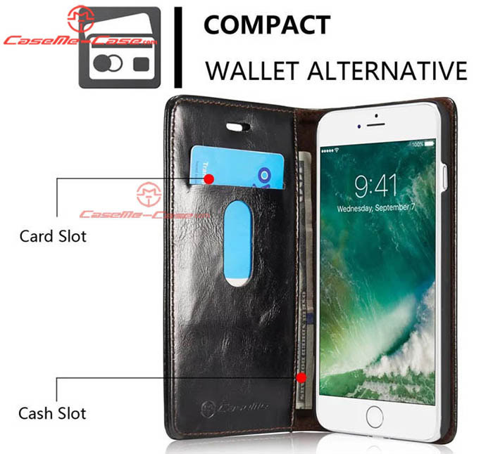 CaseMe 003 iPhone 7 Plus Magnetic Flip Leather Wallet Case Black