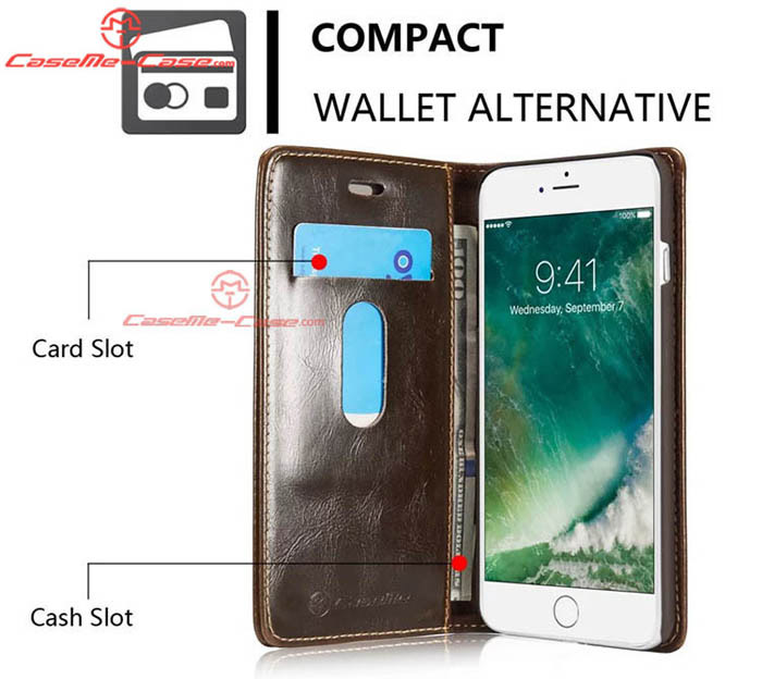 CaseMe 003 iPhone 7 Plus Magnetic Flip Leather Wallet Case Brown