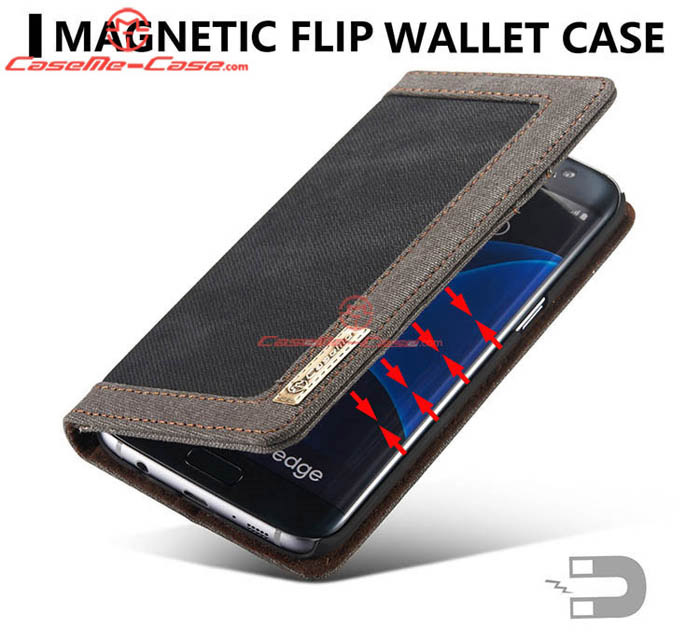 CaseMe 006 Samsung Galaxy S7 Edge Jeans Leather Stand Wallet Case Black