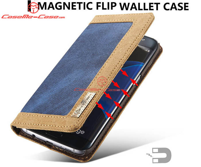 CaseMe 006 Samsung Galaxy S7 Edge Jeans Leather Stand Wallet Case Blue