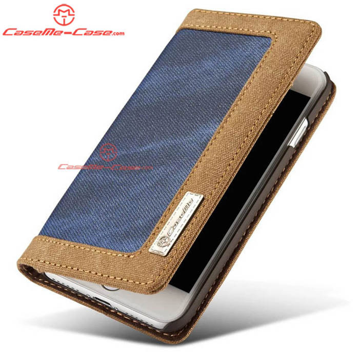 CaseMe 006 iPhone 7 Jeans Leather Stand Wallet Case Blue