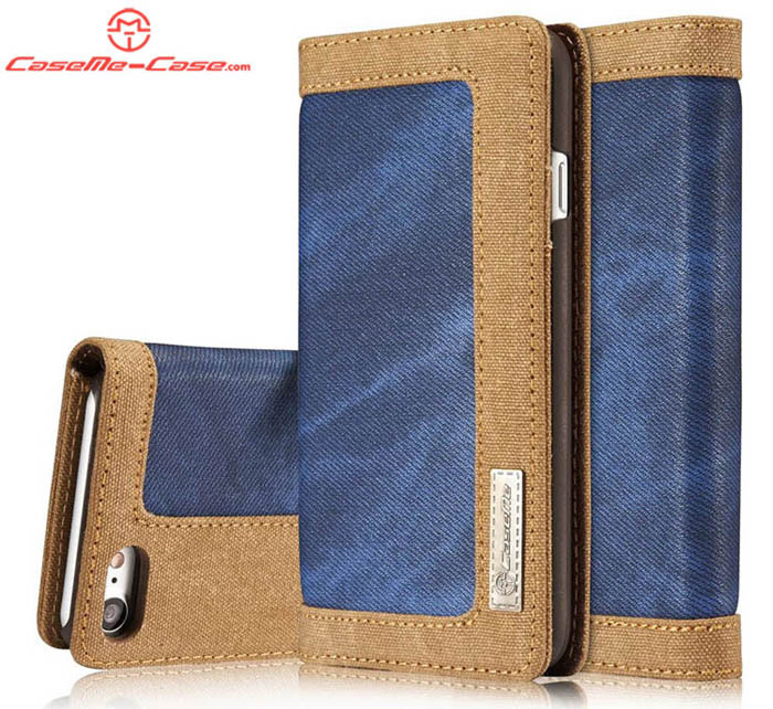 CaseMe 006 iPhone 7 Jeans Leather Stand Wallet Case Blue