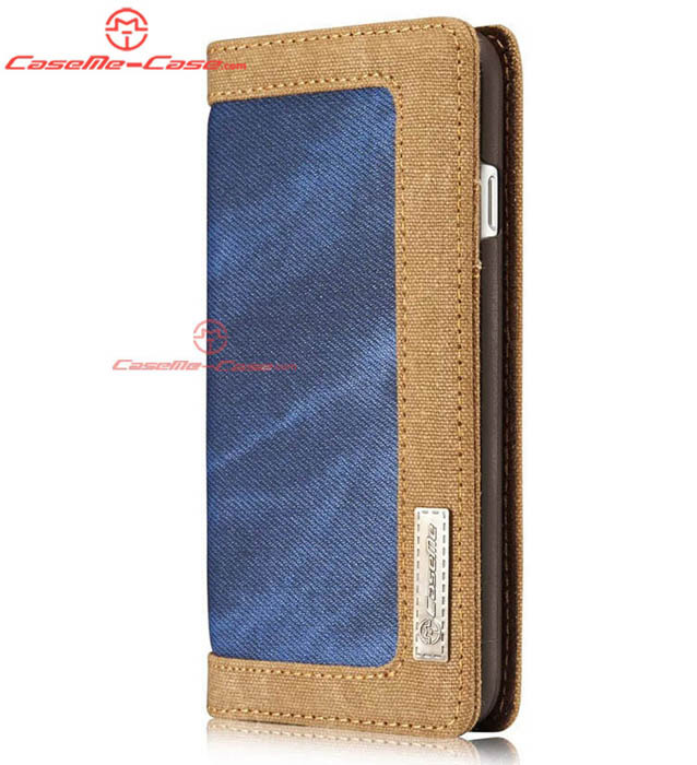 CaseMe 006 iPhone 7 Jeans Leather Stand Wallet Case Blue