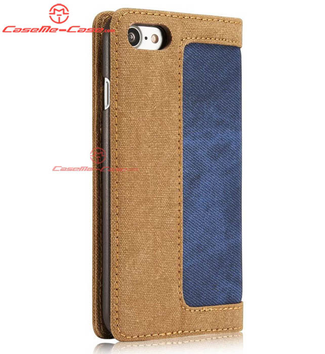 CaseMe 006 iPhone 7 Jeans Leather Stand Wallet Case Blue