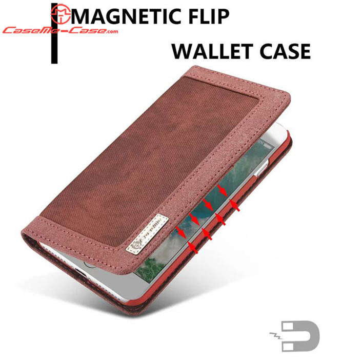 CaseMe 006 iPhone 7 Plus Jeans Leather Stand Wallet Case Red