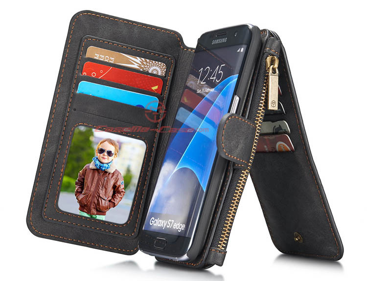 CaseMe 007 Samsung Galaxy S7 Edge Zipper Wallet Detachable 2 in 1 Flip Case Black