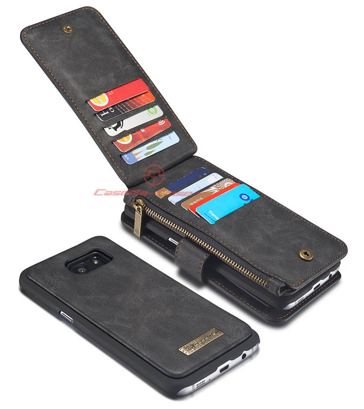 CaseMe 007 Samsung Galaxy S7 Edge Zipper Wallet Detachable 2 in 1 Flip Case Black