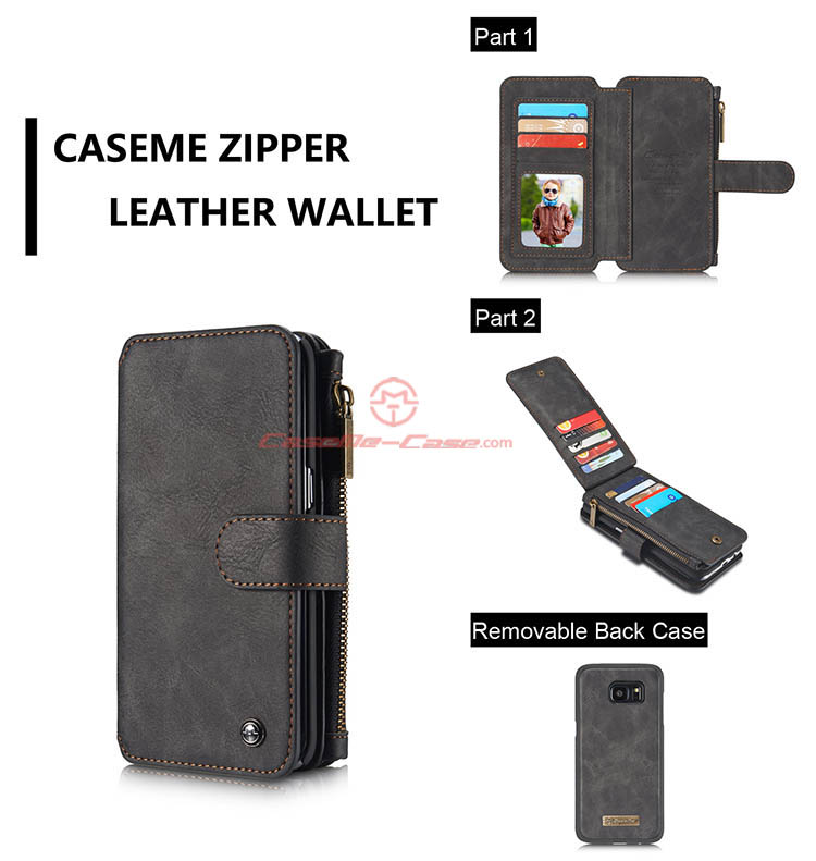 CaseMe 007 Samsung Galaxy S7 Edge Zipper Wallet Detachable 2 in 1 Flip Case Black