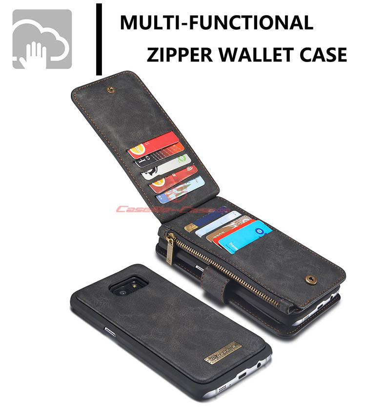 CaseMe 007 Samsung Galaxy S7 Edge Zipper Wallet Detachable 2 in 1 Flip Case Black